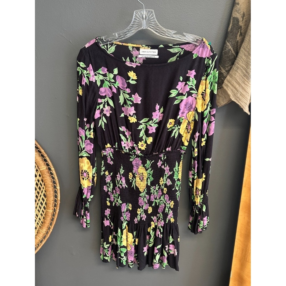 Urban Outfitters UO Womens S Mini Dress Long Sleeve Bold Floral Fairy Whimsigoth